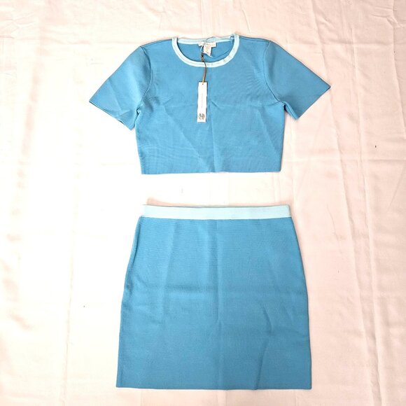 House Of Harlow 1960 Women's Blue Combo Crop Top And Skirt Set Size L/G NWT - Picture 3 of 15